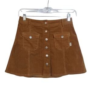 Rhythm Corduroy Mocha Brown Tan Button Down Mini Boho Skirt Size 2